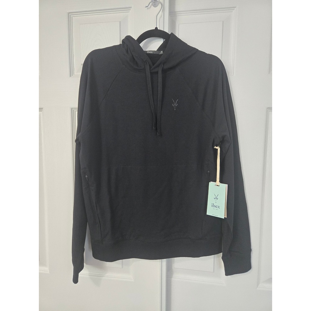 Ibex Organic Cotton Merino Wool Hoodie Black Raglan Pullover Small NWT